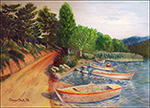 Marmaris Çamlı Köyu Sahili, peysaj, yağlı boya, 1996, 70cm×50cm